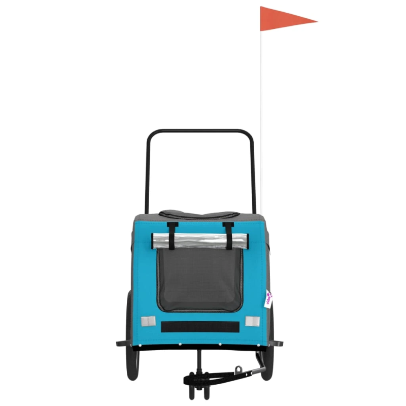 vidaXL mājdzīvnieku velo piekabe, zila ar pelēku, audums un dzelzs