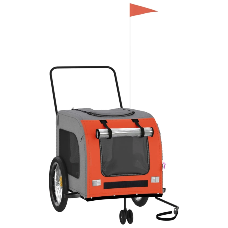 vidaXL mājdzīvnieku velo piekabe, oranža ar pelēku, audums un dzelzs