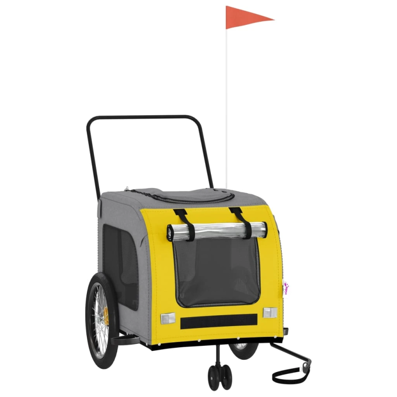 vidaXL mājdzīvnieku velo piekabe, dzeltena ar pelēku, audums, dzelzs