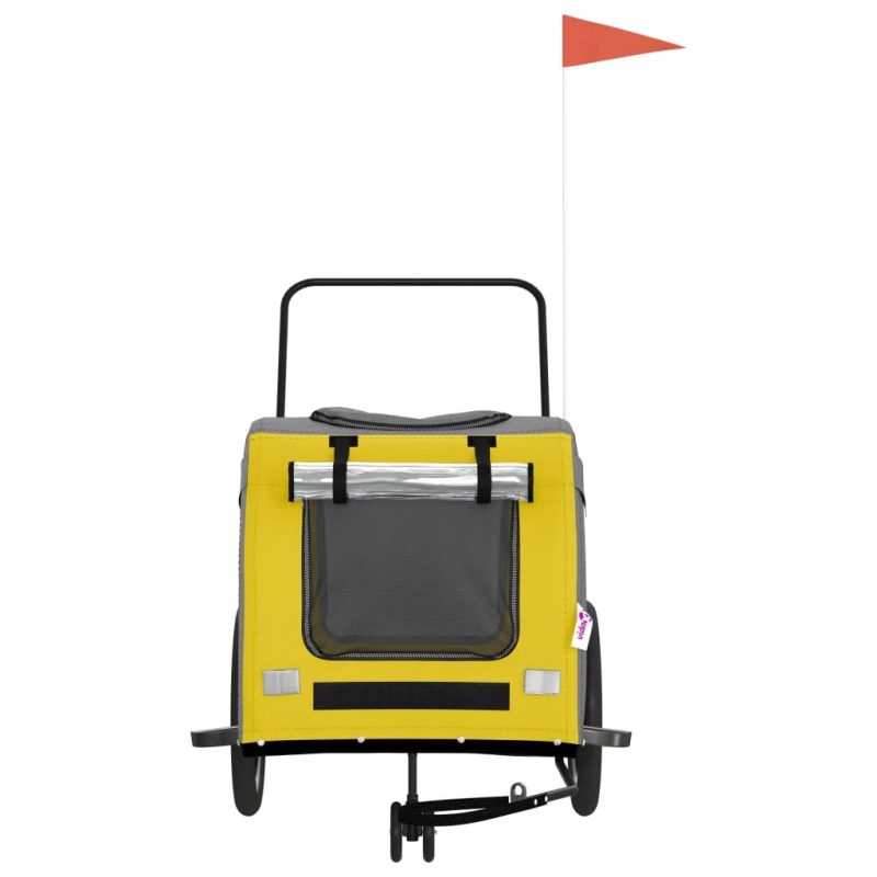 vidaXL mājdzīvnieku velo piekabe, dzeltena ar pelēku, audums, dzelzs