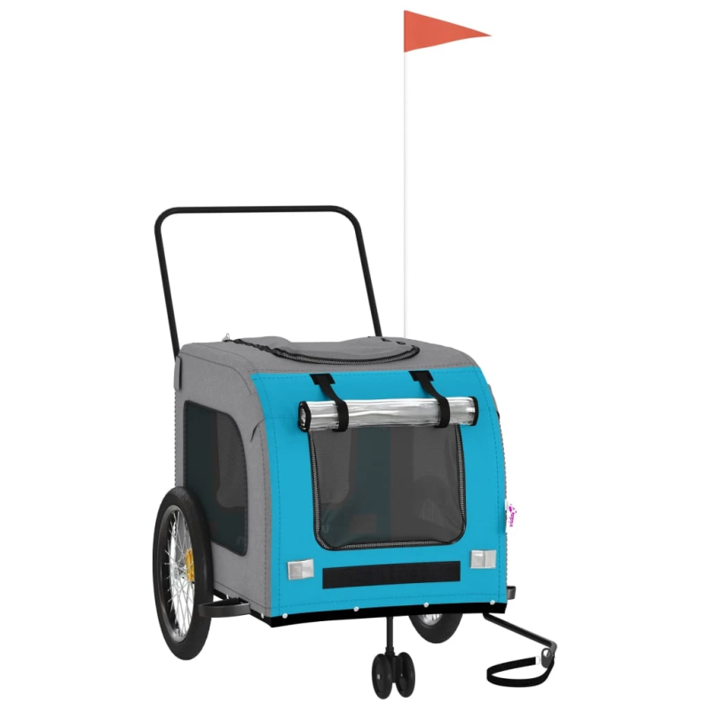 vidaXL mājdzīvnieku velo piekabe, zila ar pelēku, audums un dzelzs