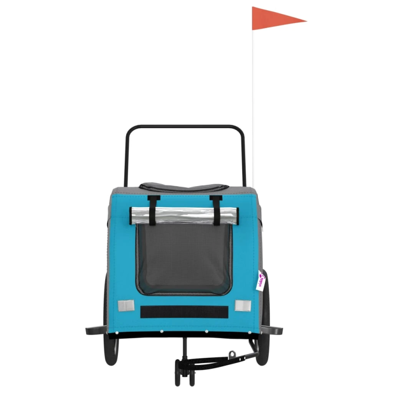 vidaXL mājdzīvnieku velo piekabe, zila ar pelēku, audums un dzelzs