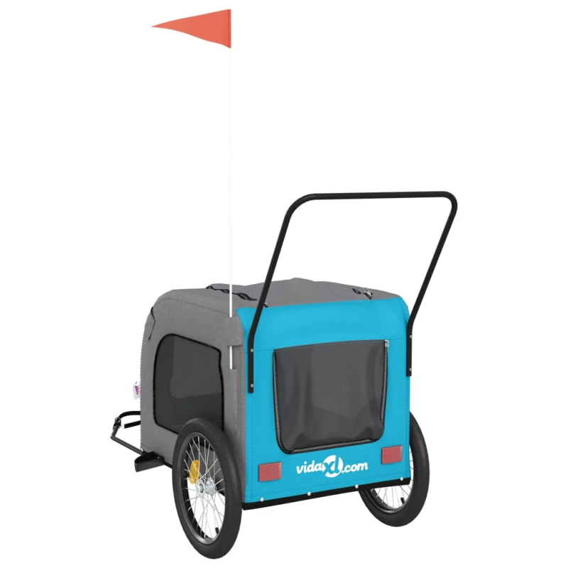 vidaXL mājdzīvnieku velo piekabe, zila ar pelēku, audums un dzelzs