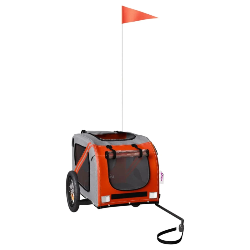 vidaXL mājdzīvnieku velo piekabe, oranža ar pelēku, audums un dzelzs