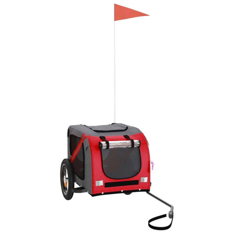 vidaXL mājdzīvnieku velo piekabe, sarkana ar pelēku, audums, dzelzs