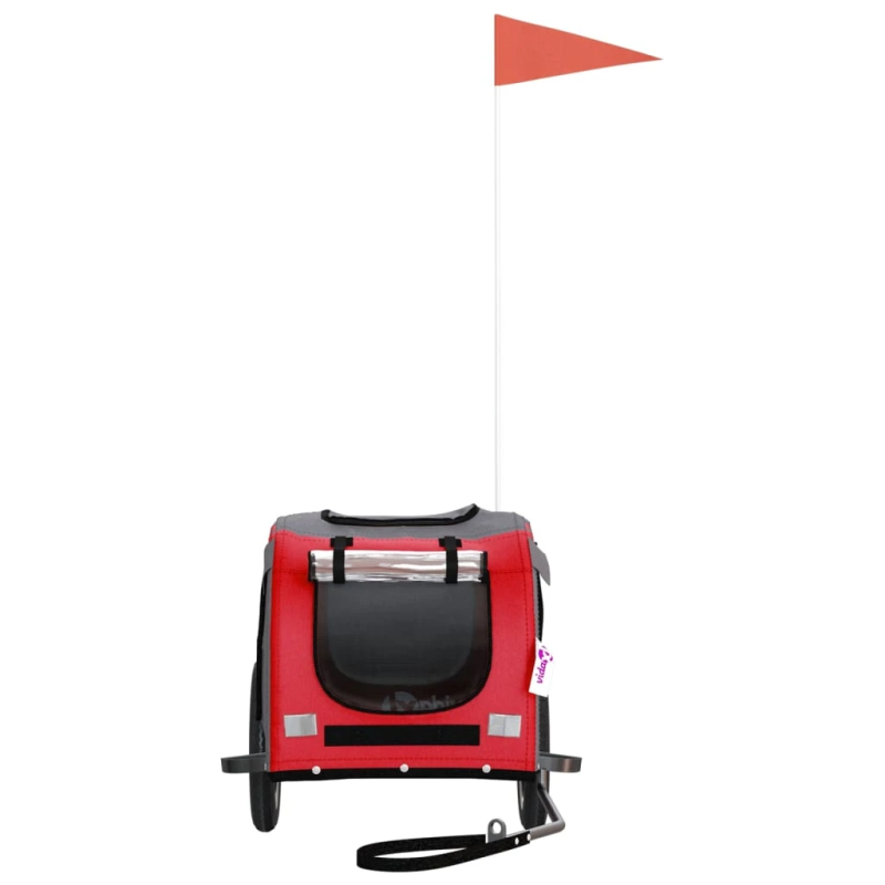 vidaXL mājdzīvnieku velo piekabe, sarkana ar pelēku, audums, dzelzs