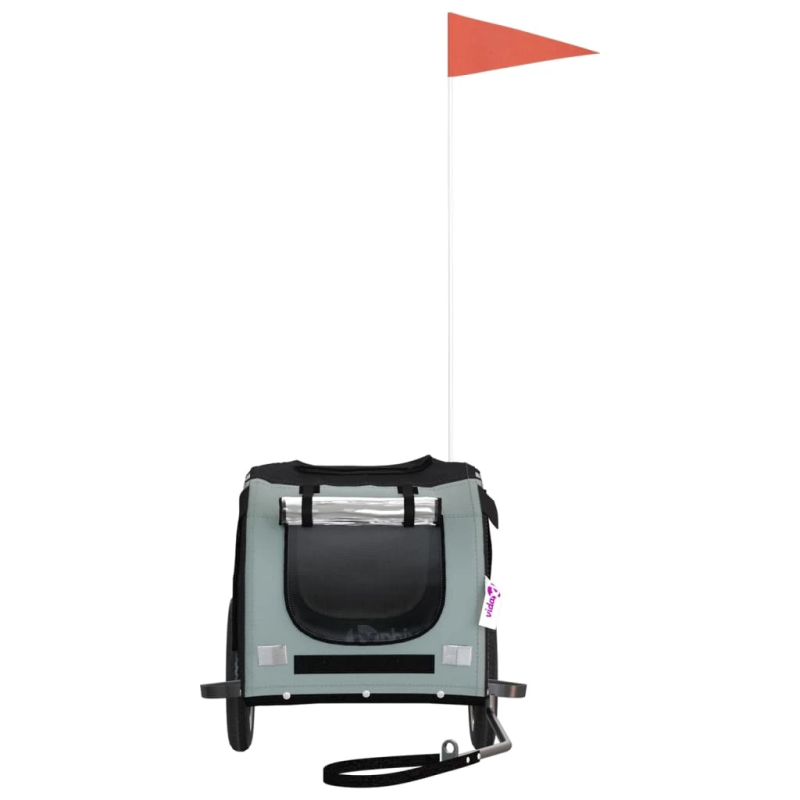 vidaXL mājdzīvnieku velo piekabe, melna ar pelēku, audums, dzelzs