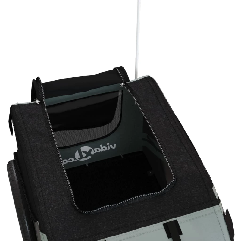 vidaXL mājdzīvnieku velo piekabe, melna ar pelēku, audums, dzelzs