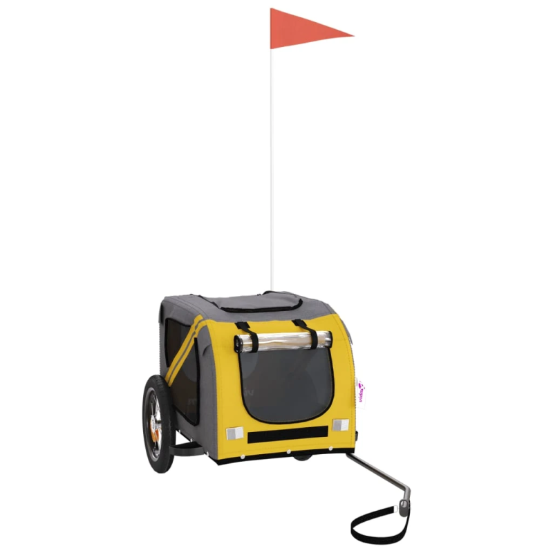 vidaXL mājdzīvnieku velo piekabe, dzeltena ar pelēku, audums, dzelzs