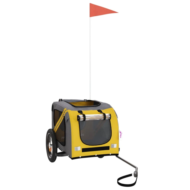 vidaXL mājdzīvnieku velo piekabe, dzeltena ar pelēku, audums, dzelzs