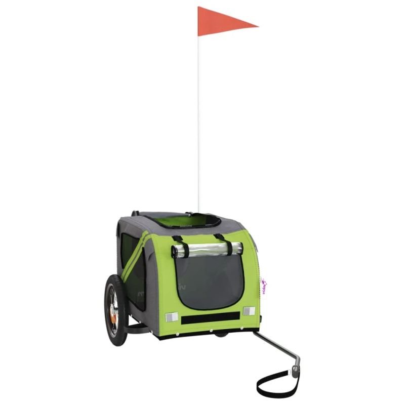 vidaXL mājdzīvnieku velo piekabe, zaļa ar pelēku, audums, dzelzs