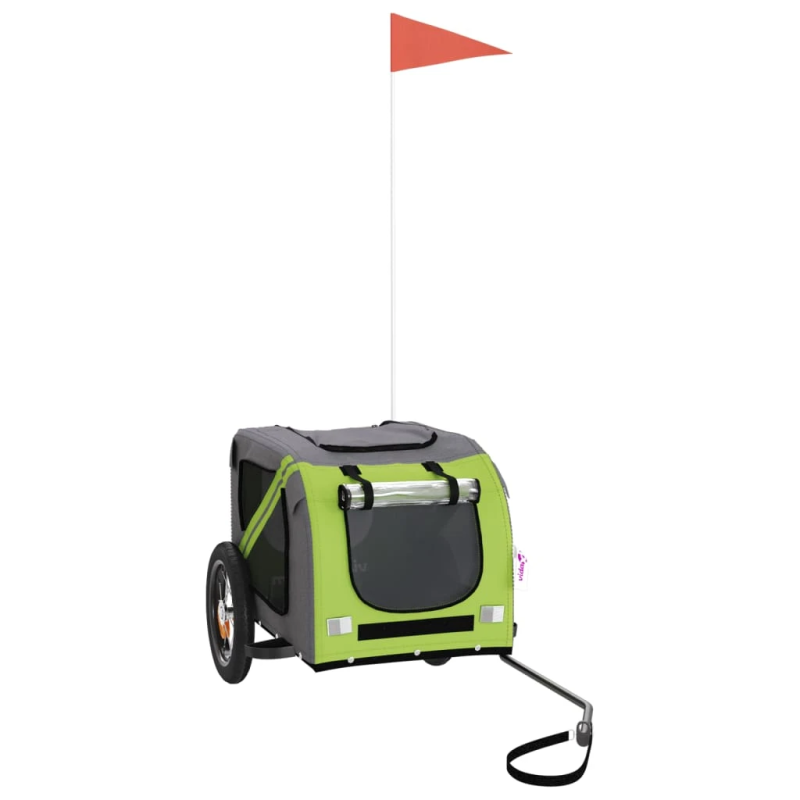 vidaXL mājdzīvnieku velo piekabe, zaļa ar pelēku, audums, dzelzs