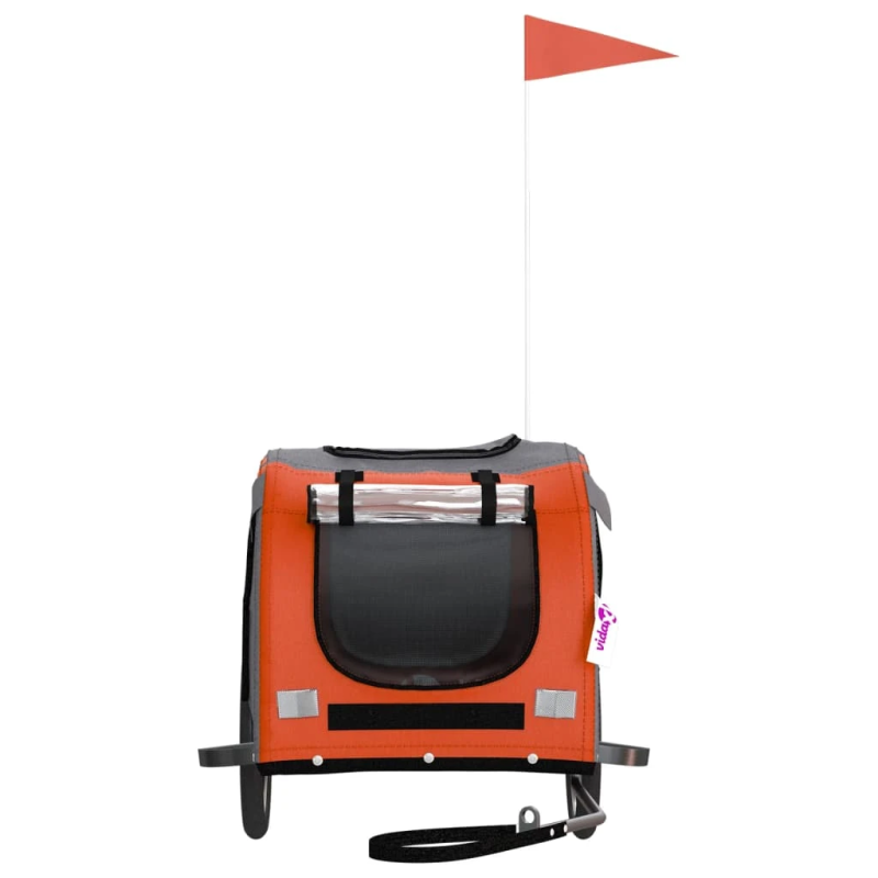vidaXL mājdzīvnieku velo piekabe, melna ar oranžu, audums un dzelzs