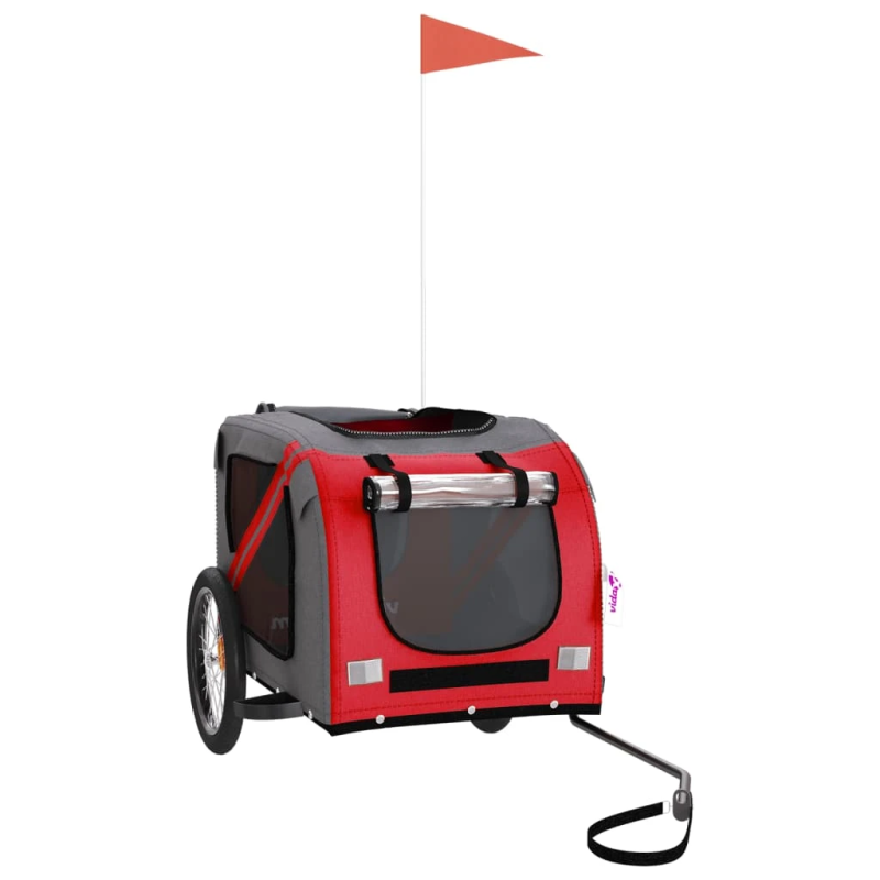 vidaXL mājdzīvnieku velo piekabe, sarkana ar pelēku, audums, dzelzs