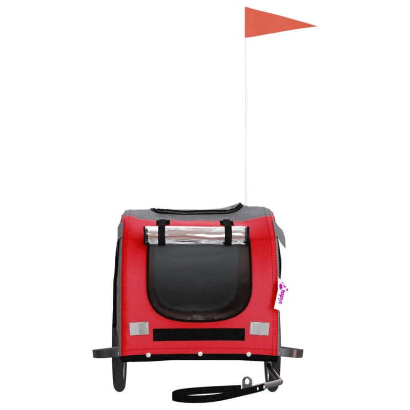 vidaXL mājdzīvnieku velo piekabe, sarkana ar pelēku, audums, dzelzs