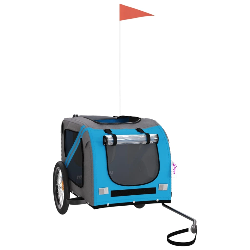 vidaXL mājdzīvnieku velo piekabe, zila ar pelēku, audums un dzelzs