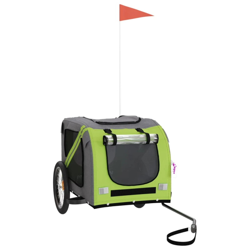 vidaXL mājdzīvnieku velo piekabe, zaļa ar pelēku, audums, dzelzs