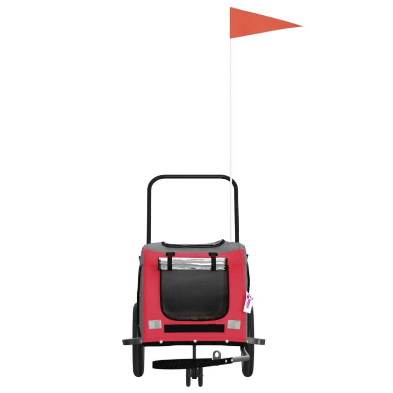 vidaXL mājdzīvnieku velo piekabe, melna ar sarkanu, audums un dzelzs