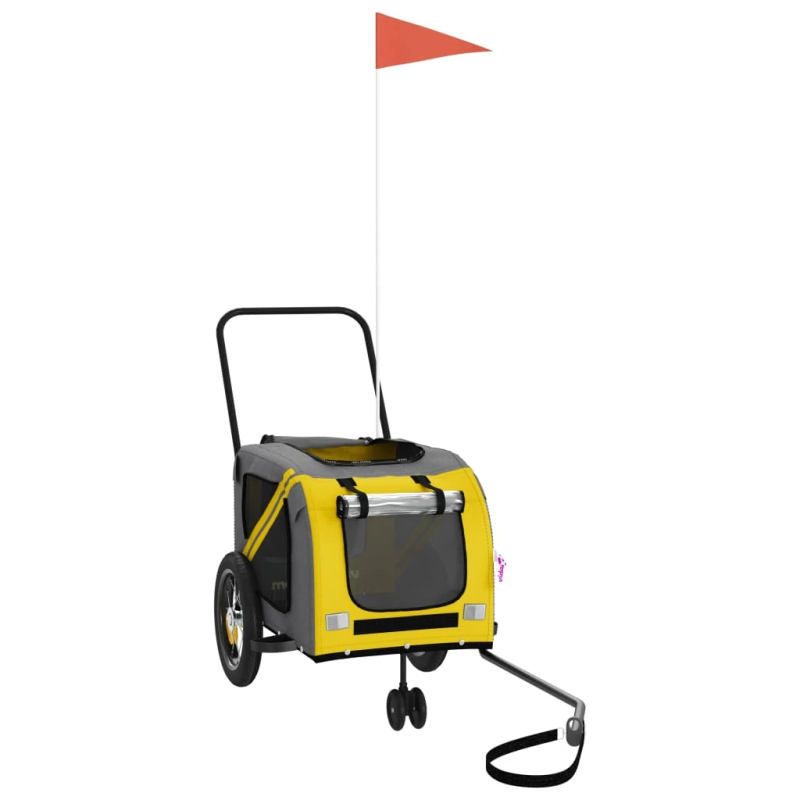 vidaXL mājdzīvnieku velo piekabe, dzeltena ar melnu, audums, dzelzs