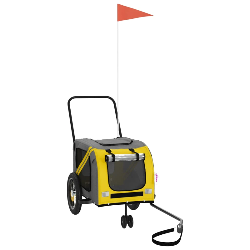 vidaXL mājdzīvnieku velo piekabe, dzeltena ar melnu, audums, dzelzs