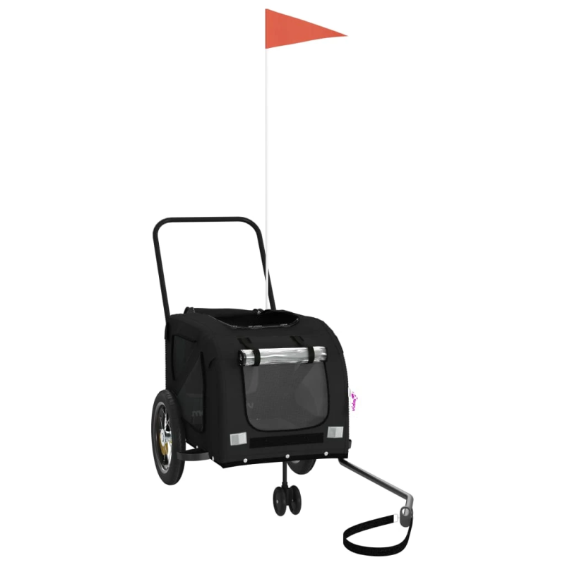 vidaXL mājdzīvnieku velo piekabe, melna, Oksfordas audums un dzelzs