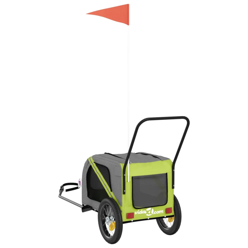 vidaXL mājdzīvnieku velo piekabe, zaļa ar melnu, audums un dzelzs