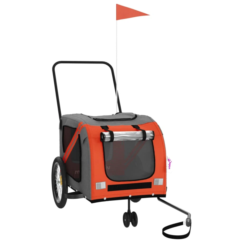 vidaXL mājdzīvnieku velo piekabe, oranža ar pelēku, audums un dzelzs