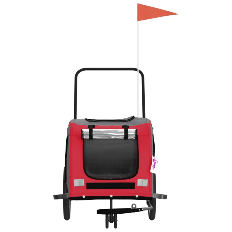 vidaXL mājdzīvnieku velo piekabe, sarkana ar pelēku, audums, dzelzs