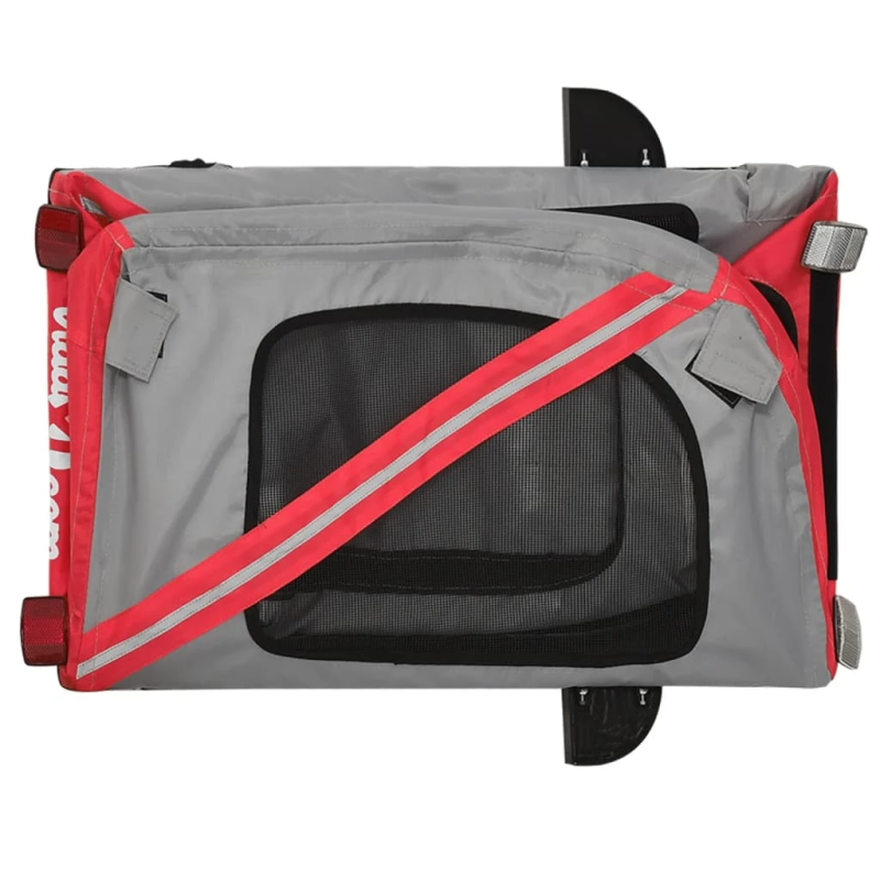 vidaXL mājdzīvnieku velo piekabe, sarkana ar pelēku, audums, dzelzs