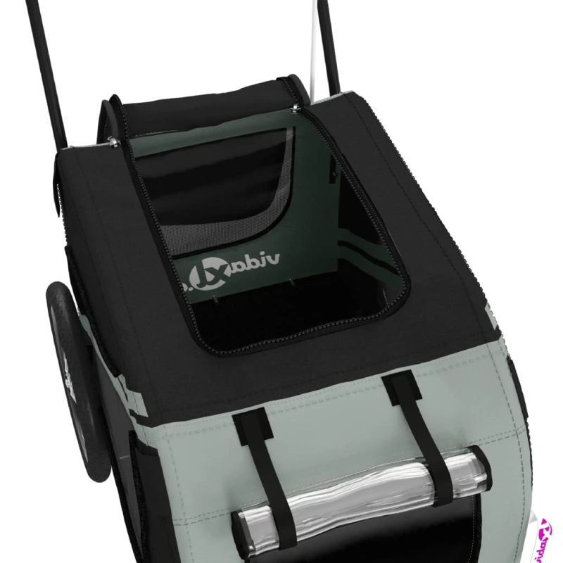 vidaXL mājdzīvnieku velo piekabe, melna ar pelēku, audums, dzelzs