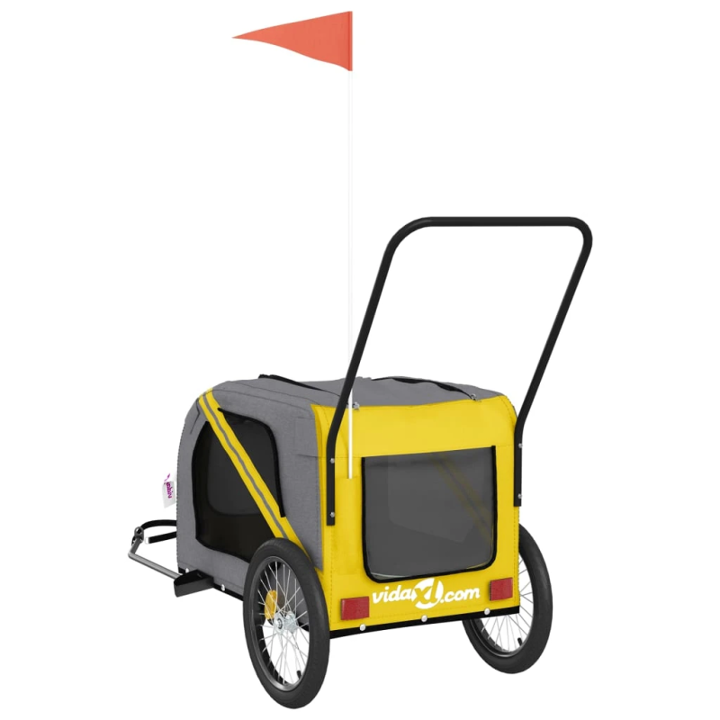 vidaXL mājdzīvnieku velo piekabe, dzeltena ar pelēku, audums, dzelzs