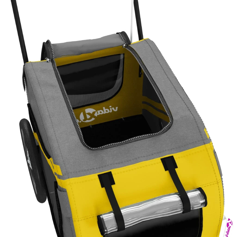 vidaXL mājdzīvnieku velo piekabe, dzeltena ar pelēku, audums, dzelzs