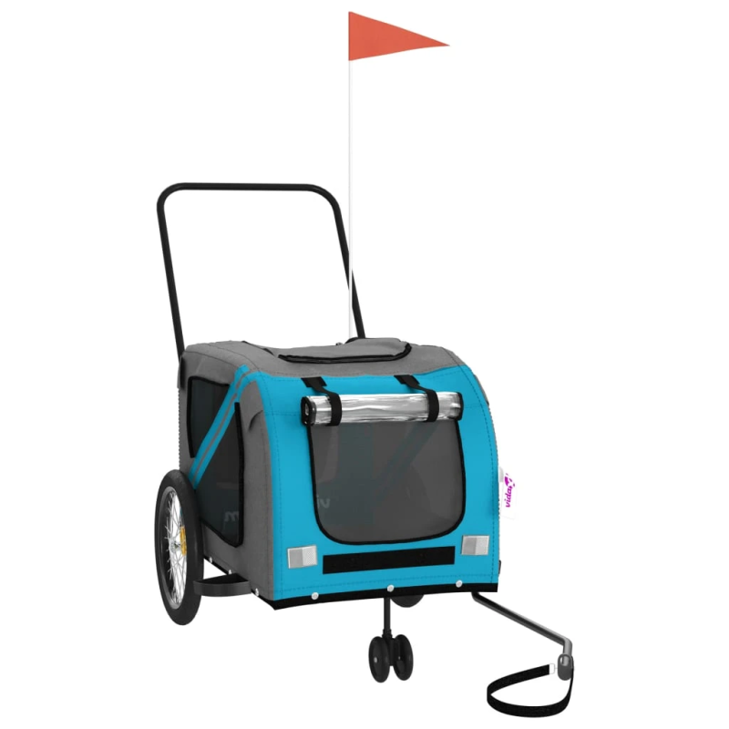 vidaXL mājdzīvnieku velo piekabe, zila ar pelēku, audums un dzelzs