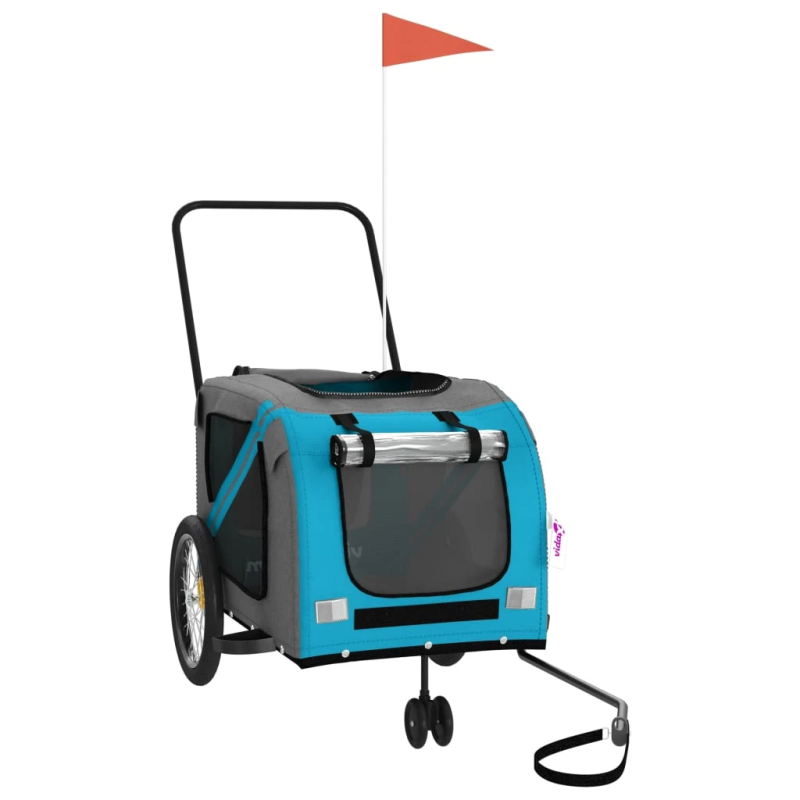 vidaXL mājdzīvnieku velo piekabe, zila ar pelēku, audums un dzelzs