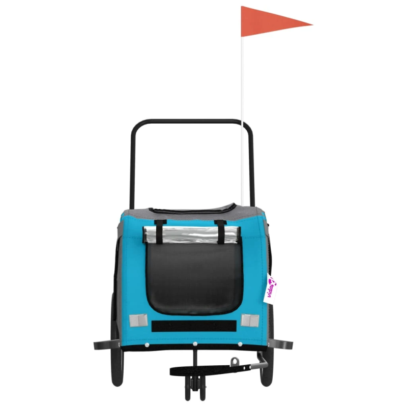 vidaXL mājdzīvnieku velo piekabe, zila ar pelēku, audums un dzelzs