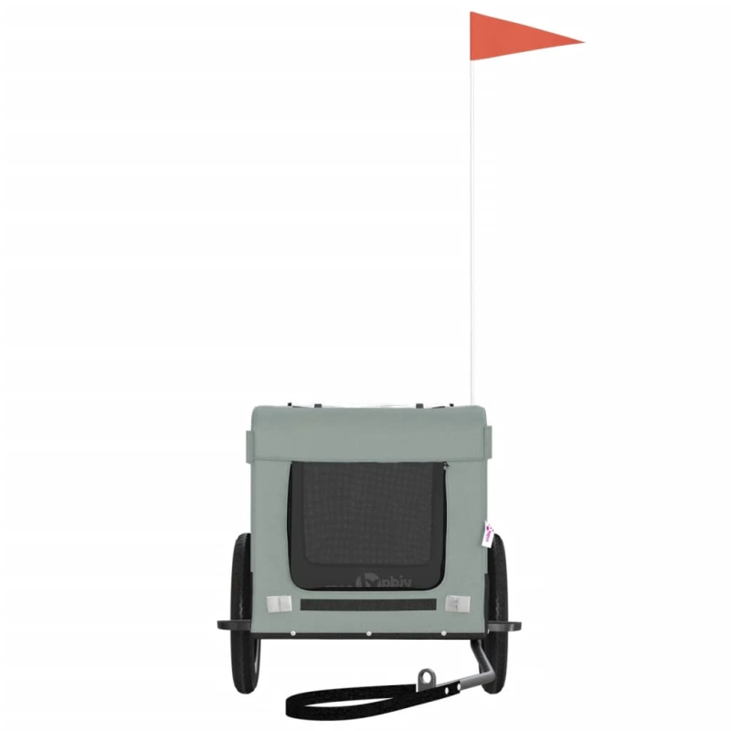 vidaXL mājdzīvnieku velo piekabe, melna ar pelēku, audums un dzelzs