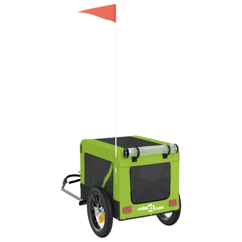 vidaXL mājdzīvnieku velo piekabe, zaļa ar melnu, audums un dzelzs
