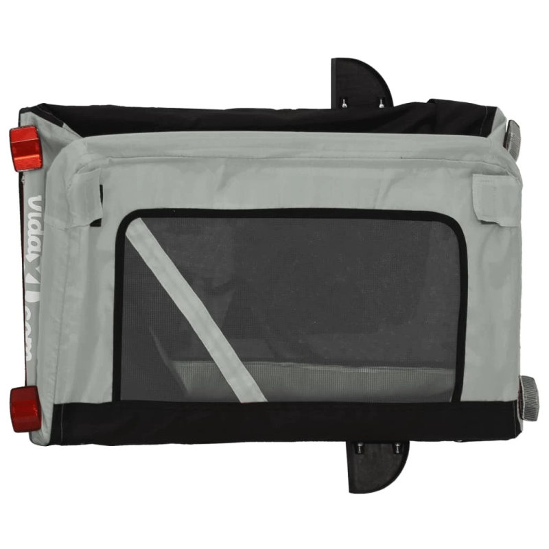 vidaXL mājdzīvnieku velo piekabe, melna ar pelēku, audums un dzelzs