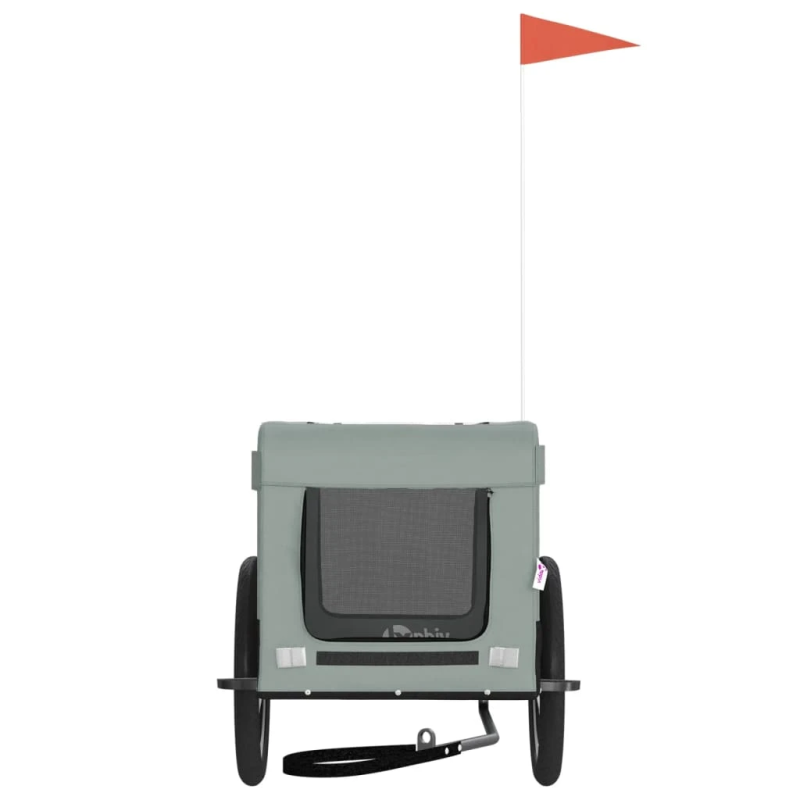 vidaXL mājdzīvnieku velo piekabe, melna ar pelēku, audums un dzelzs