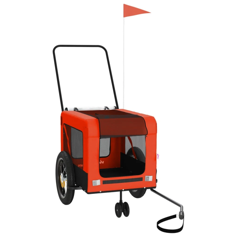 vidaXL mājdzīvnieku velo piekabe, oranža ar melnu, audums un dzelzs