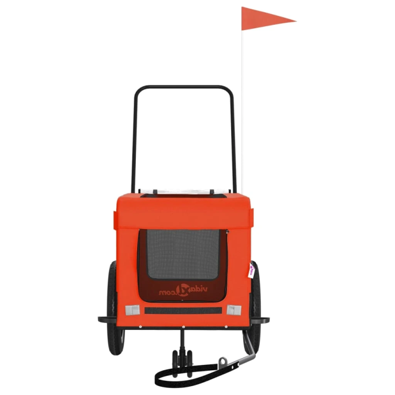 vidaXL mājdzīvnieku velo piekabe, oranža ar melnu, audums un dzelzs