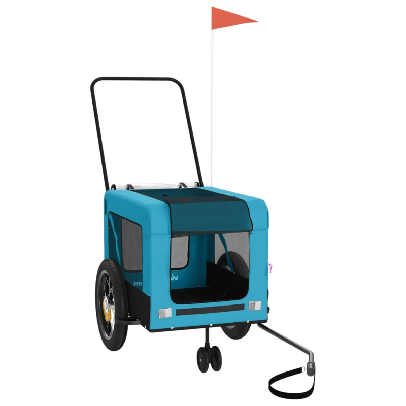 vidaXL mājdzīvnieku velo piekabe, zila ar melnu, audums un dzelzs