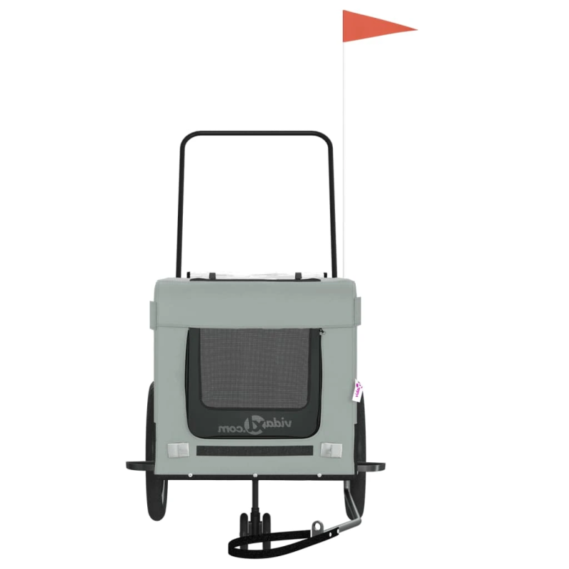 vidaXL mājdzīvnieku velo piekabe, melna ar pelēku, audums, dzelzs