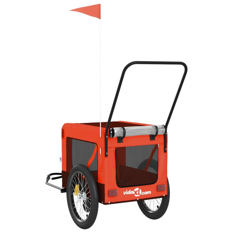 vidaXL mājdzīvnieku velo piekabe, oranža ar melnu, audums un dzelzs