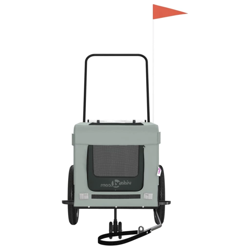 vidaXL mājdzīvnieku velo piekabe, melna ar pelēku, audums, dzelzs