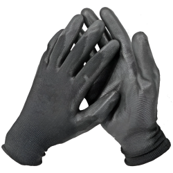 Cimdi poliester ar melnu PU pārkl. 11.izm B+B