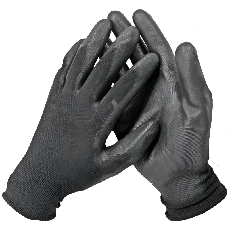 Cimdi poliester ar melnu PU pārkl. 11.izm B+B