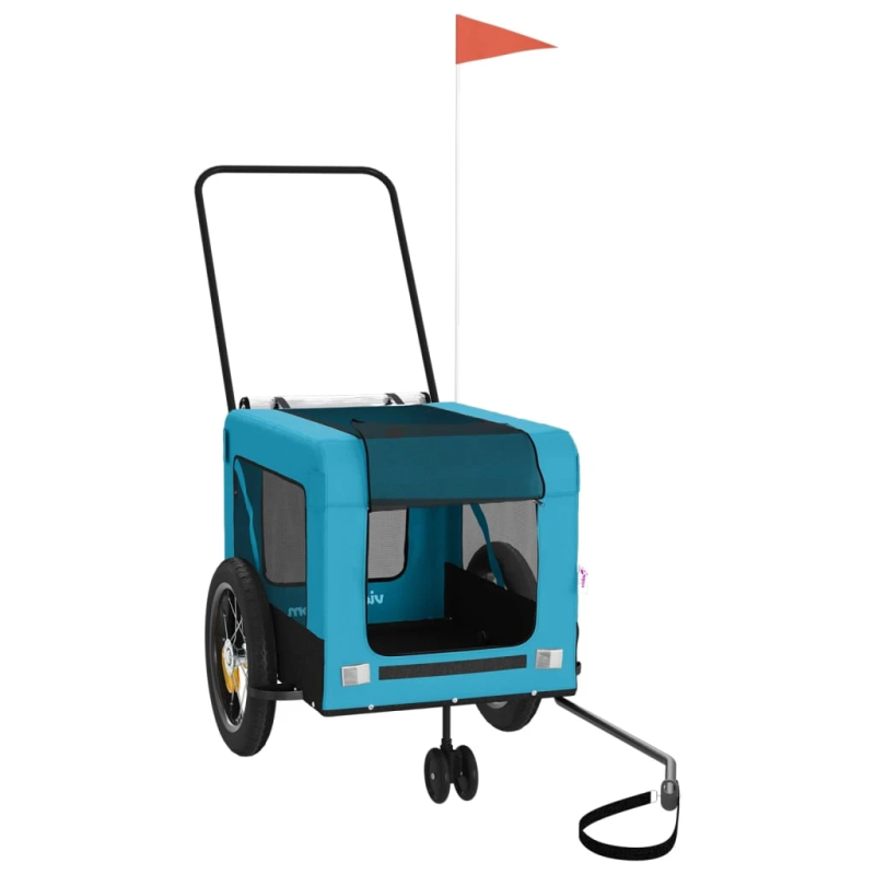 vidaXL mājdzīvnieku velo piekabe, zila ar melnu, audums un dzelzs