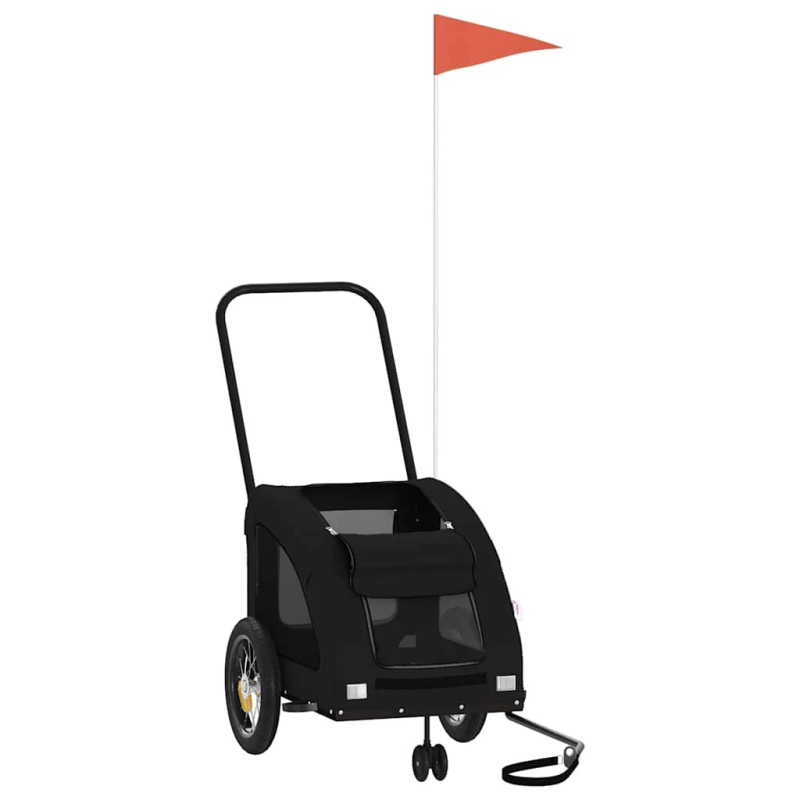 vidaXL mājdzīvnieku velo piekabe, melna, Oksfordas audums un dzelzs