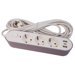 Pagarinātājs 3-vietīgs + 2 USB+Type-C 5m a-z slēdzi